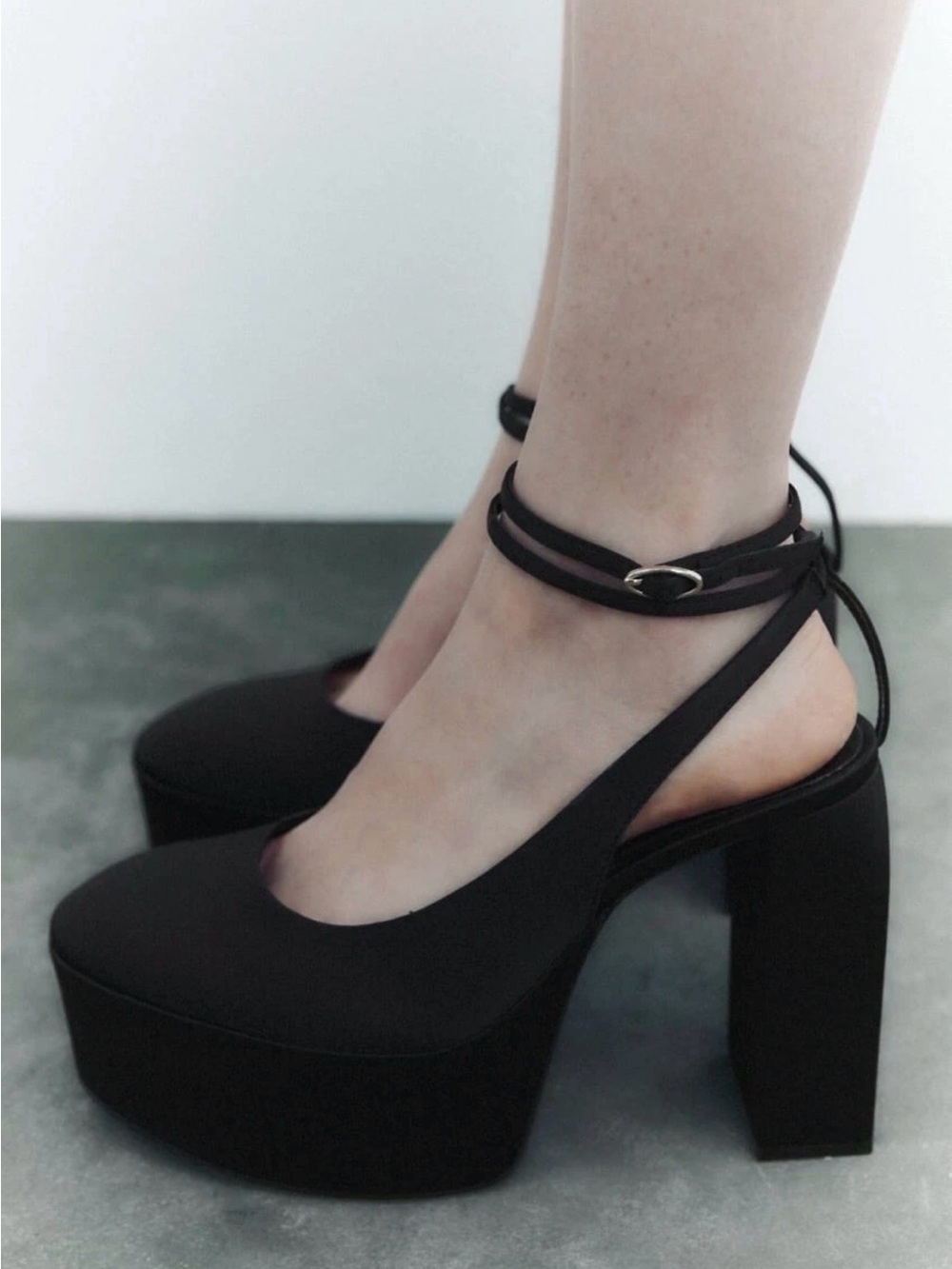ZARA HIGH HEEL PLATFORM SLINGBACK SHOES BLACK